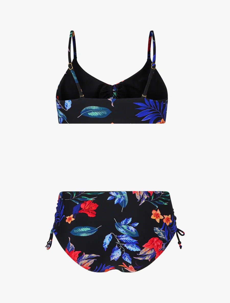 Bikini taille haute imprimé floral - Noir - Image 2