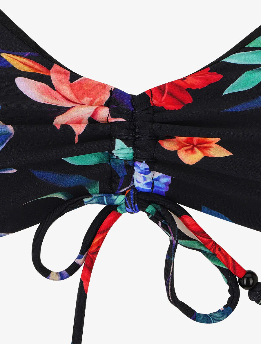 Bikini taille haute imprimé floral - Noir - Image 3