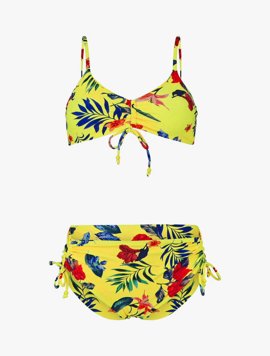 Bikini taille haute imprimé floral - Jaune