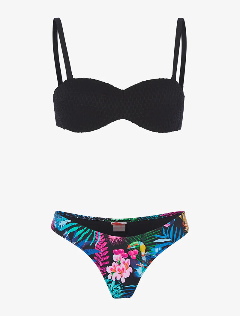 Bikini tanga tropical - noir