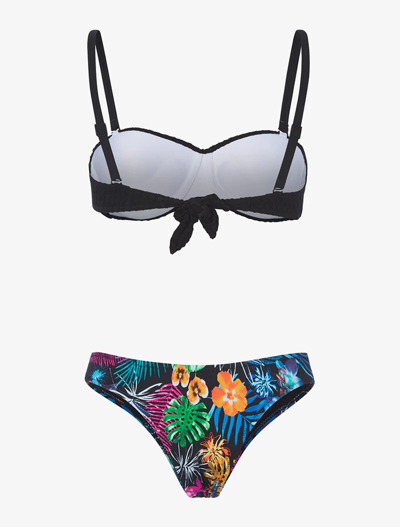 Bikini tanga tropical - noir - Image 2