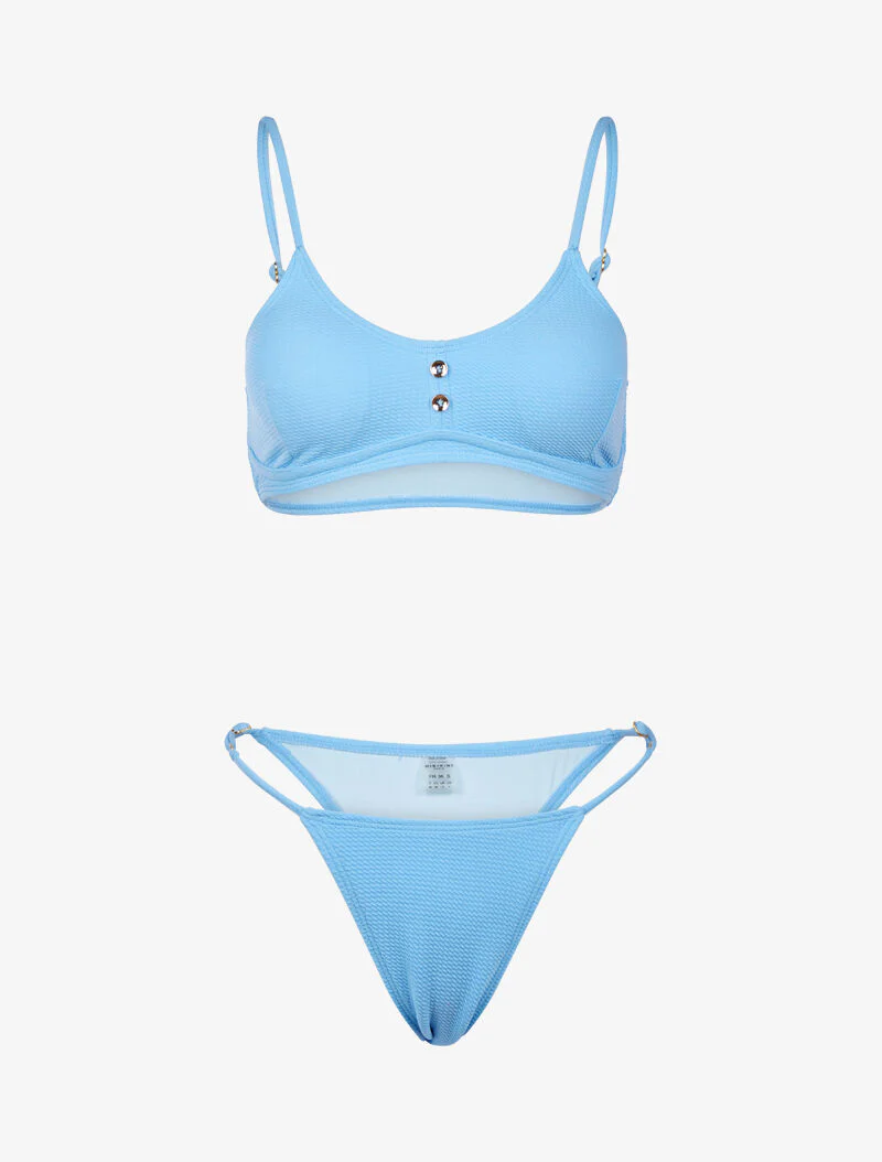 Bikini texturé et tanga - bleu ciel