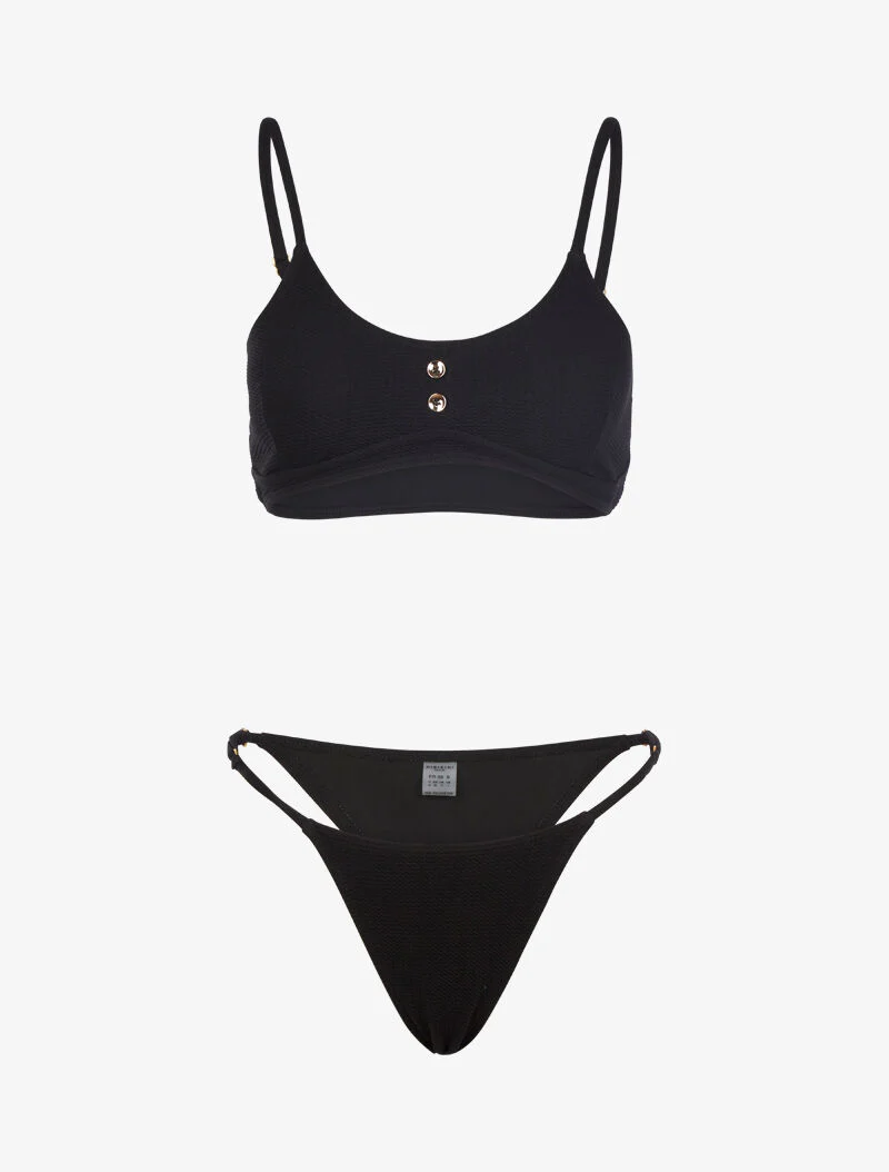 Bikini texturé et tanga - noir