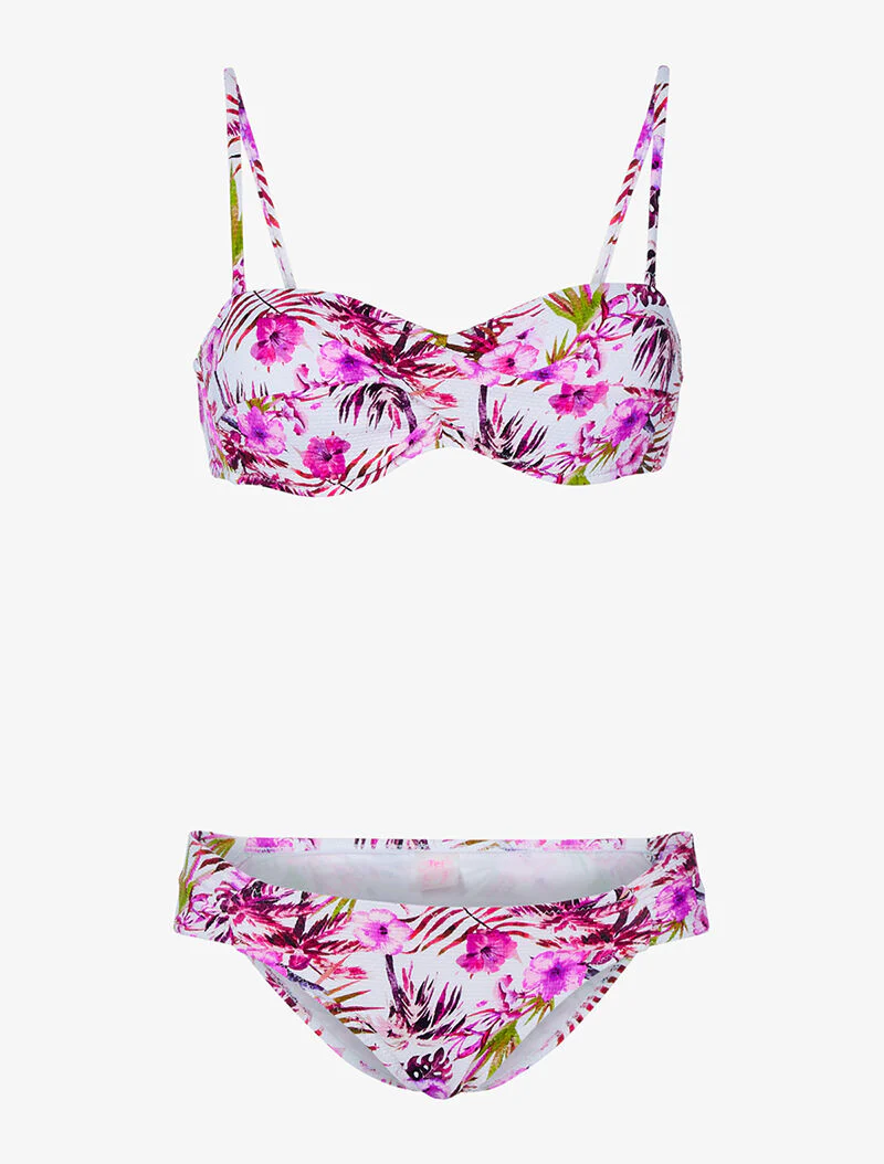 Bikini torsadé jungle - blanc/rose