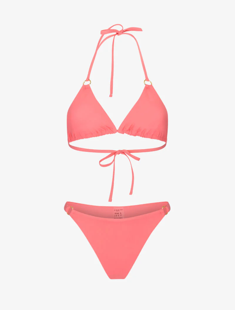 Bikini triangle à anneaux dorés - rose
