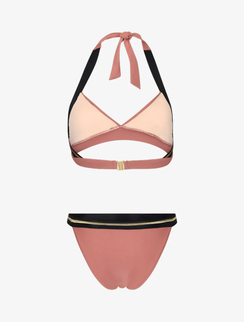 Bikini triangle à bandes dorées - vieux rose - Image 2