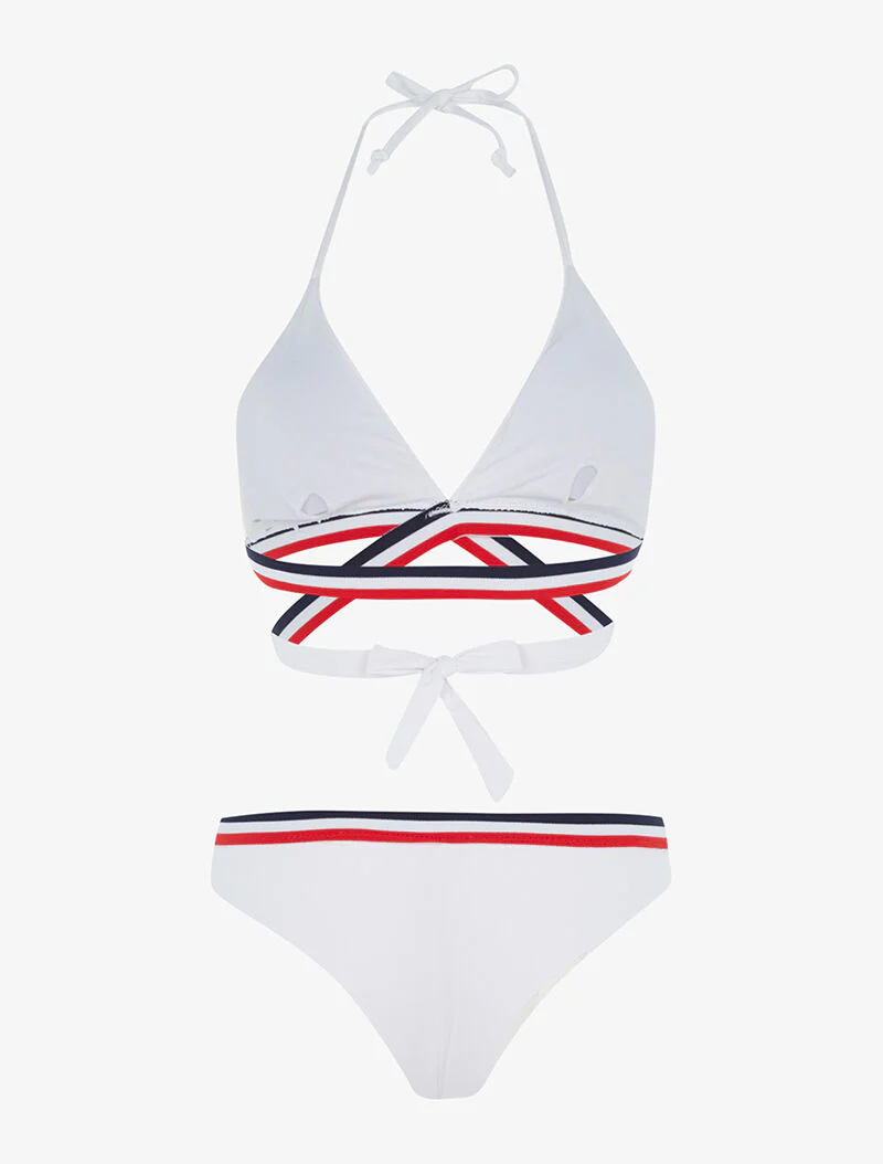Bikini triangle à bandes tricolore - blanc - Image 2