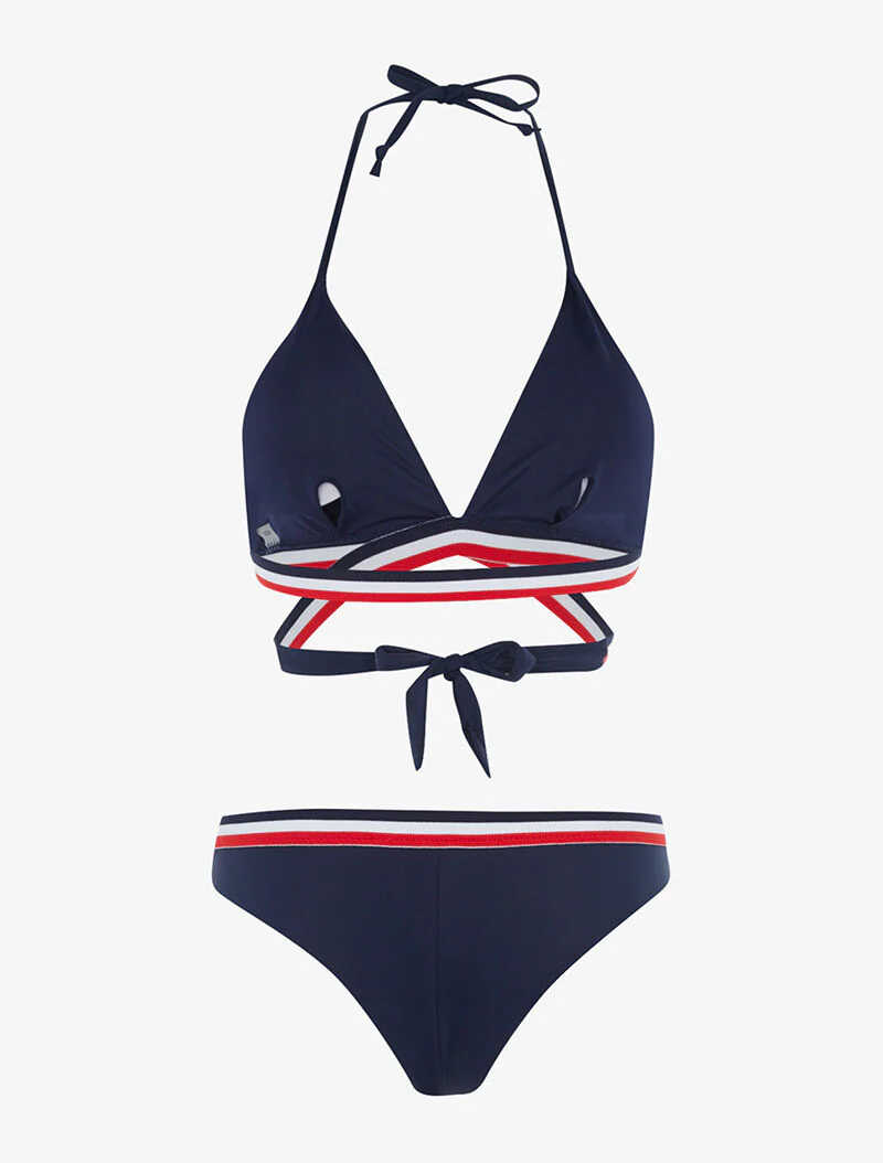 Bikini triangle à bandes tricolore - marine - Image 2