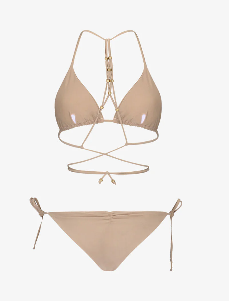 Bikini triangle à détail bijoux - taupe - Image 2