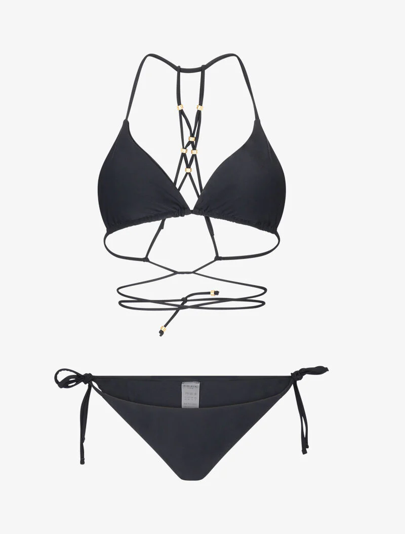 Bikini triangle à détail bijoux - noir