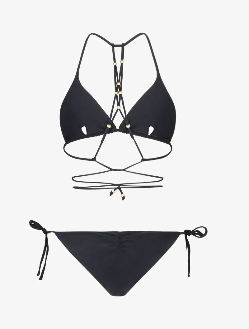 Bikini triangle à détail bijoux - noir - Image 2