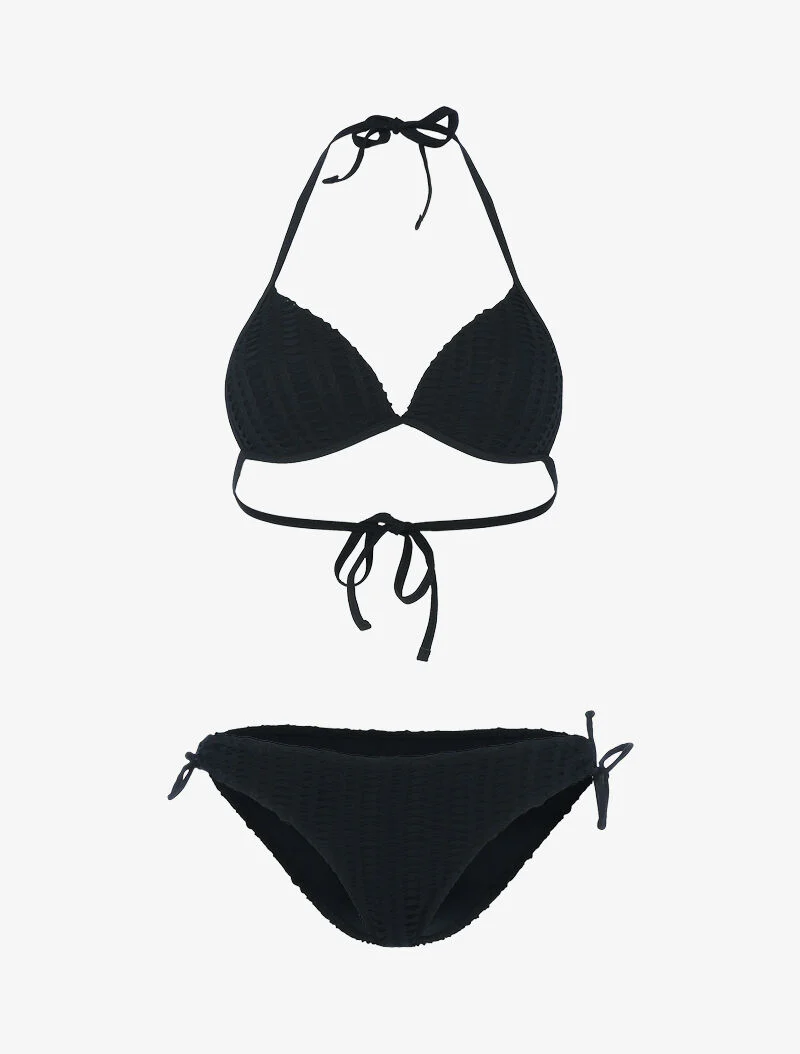 Bikini triangle à doublure ajourée graphique - noir