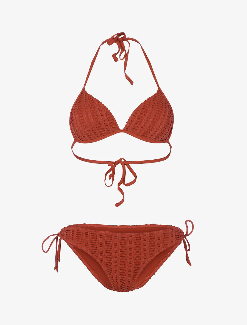 Bikini triangle à doublure ajourée graphique - rouge brique