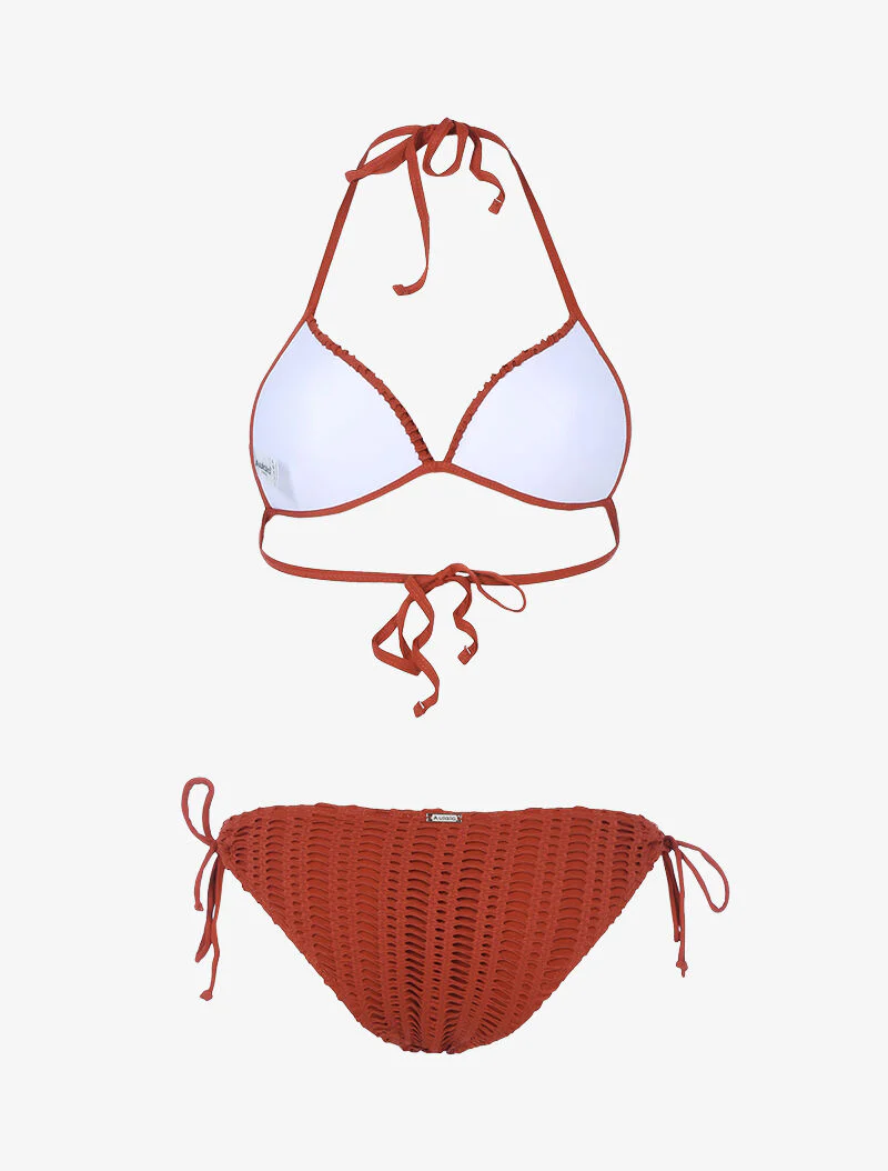 Bikini triangle à doublure ajourée graphique - rouge brique - Image 2