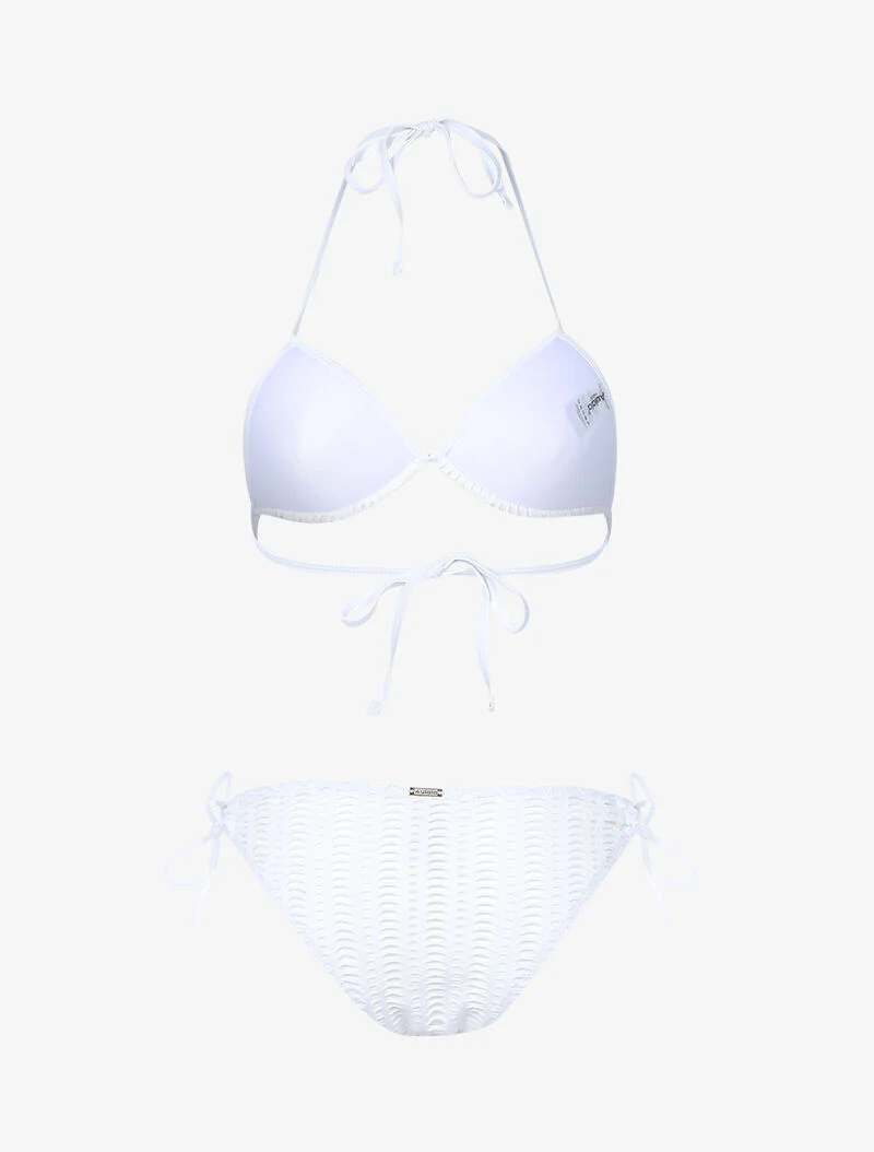 Bikini triangle à doublure ajourée graphique - blanc - Image 2