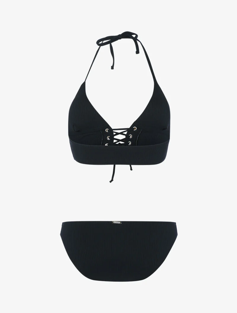 Bikini triangle côtelé à corset - noir - Image 2