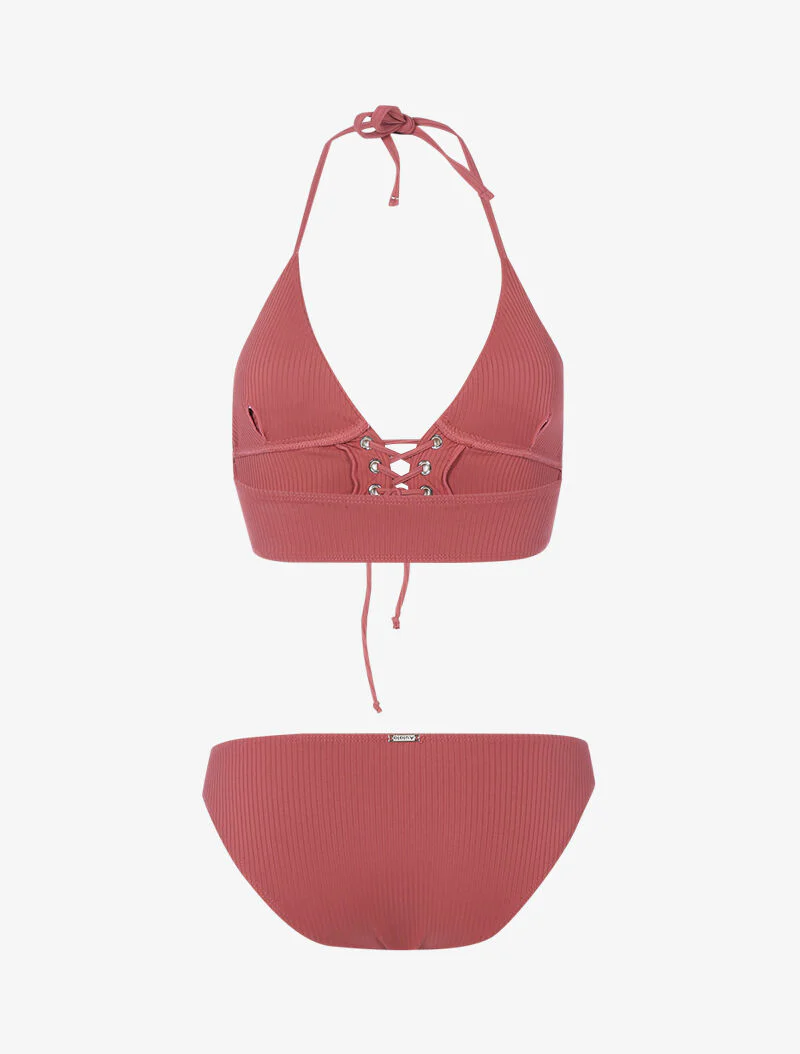 Bikini triangle côtelé à corset - vieux rose - Image 2
