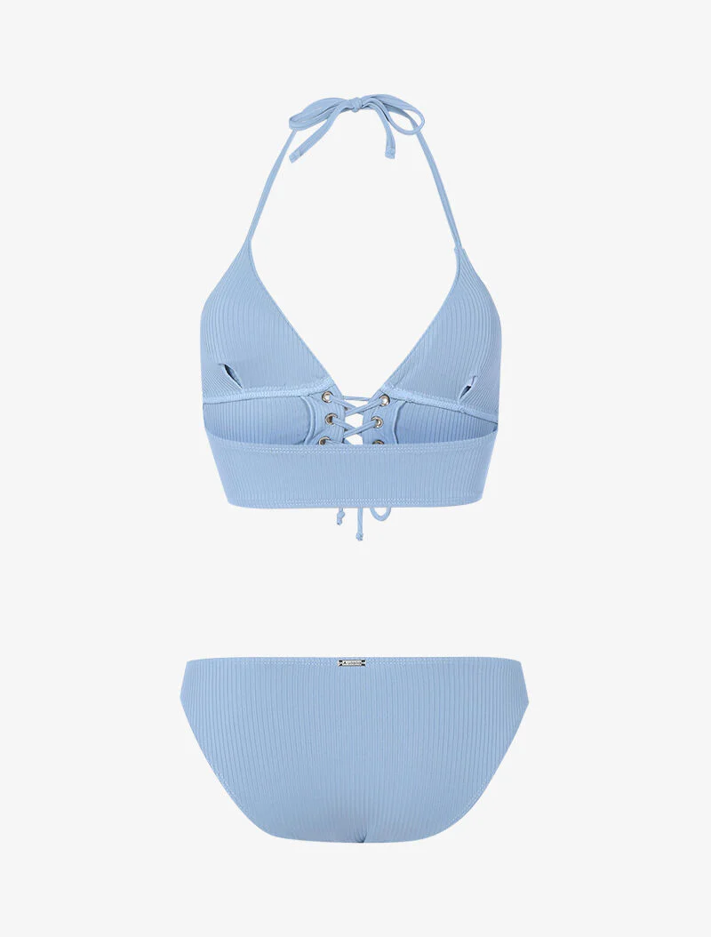 Bikini triangle côtelé à corset - bleu - Image 2