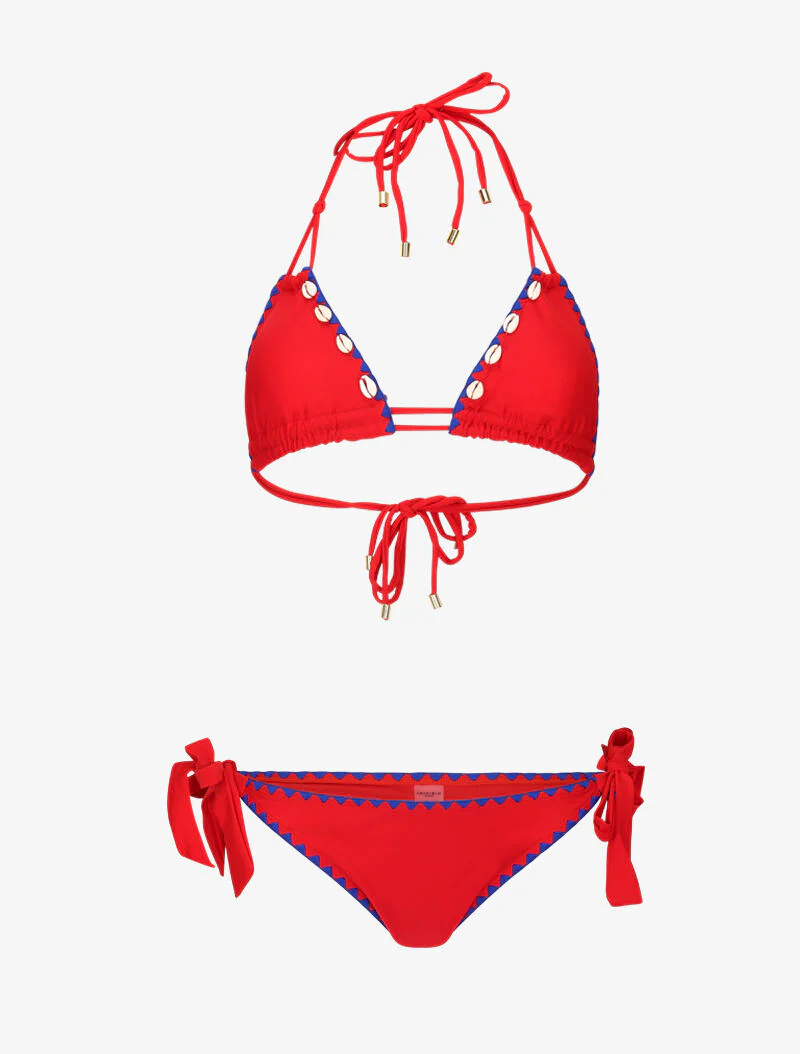 Bikini triangle empiécé coquillages - rouge