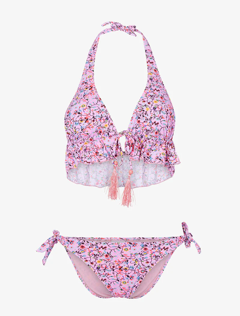 Bikini triangle volanté - rose