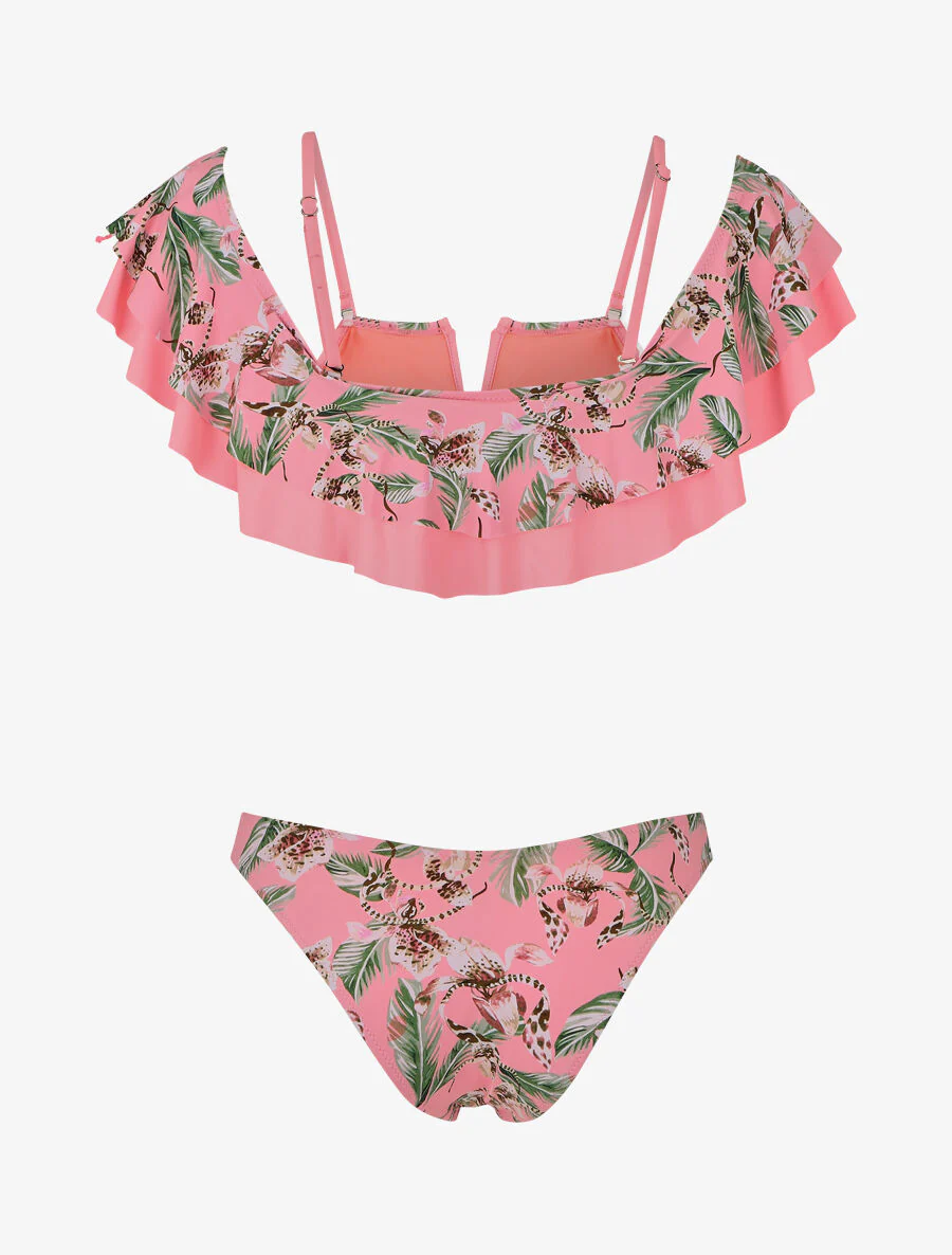 Bikini tropical à volants - Rose fluo - Image 2