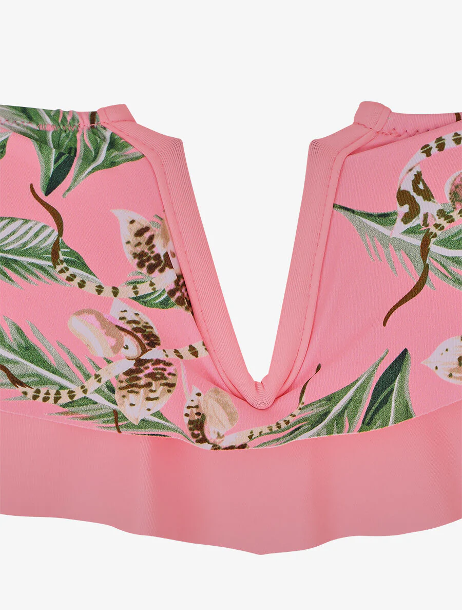 Bikini tropical à volants - Rose fluo - Image 3