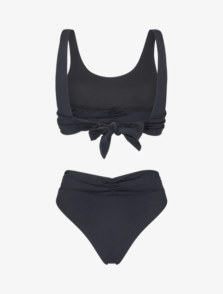 Bikini uni taille haute V shape - Noir - Image 2
