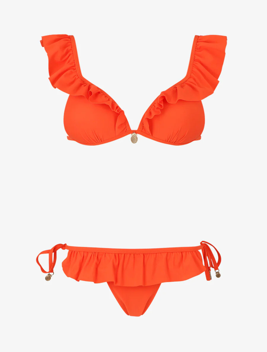Bikini volanté à détail bijoux ananas - Orange fluo - Image 2