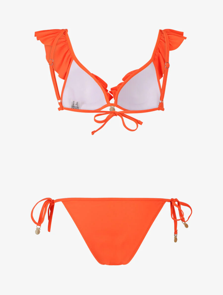 Bikini volanté à détail bijoux ananas - Orange fluo - Image 3