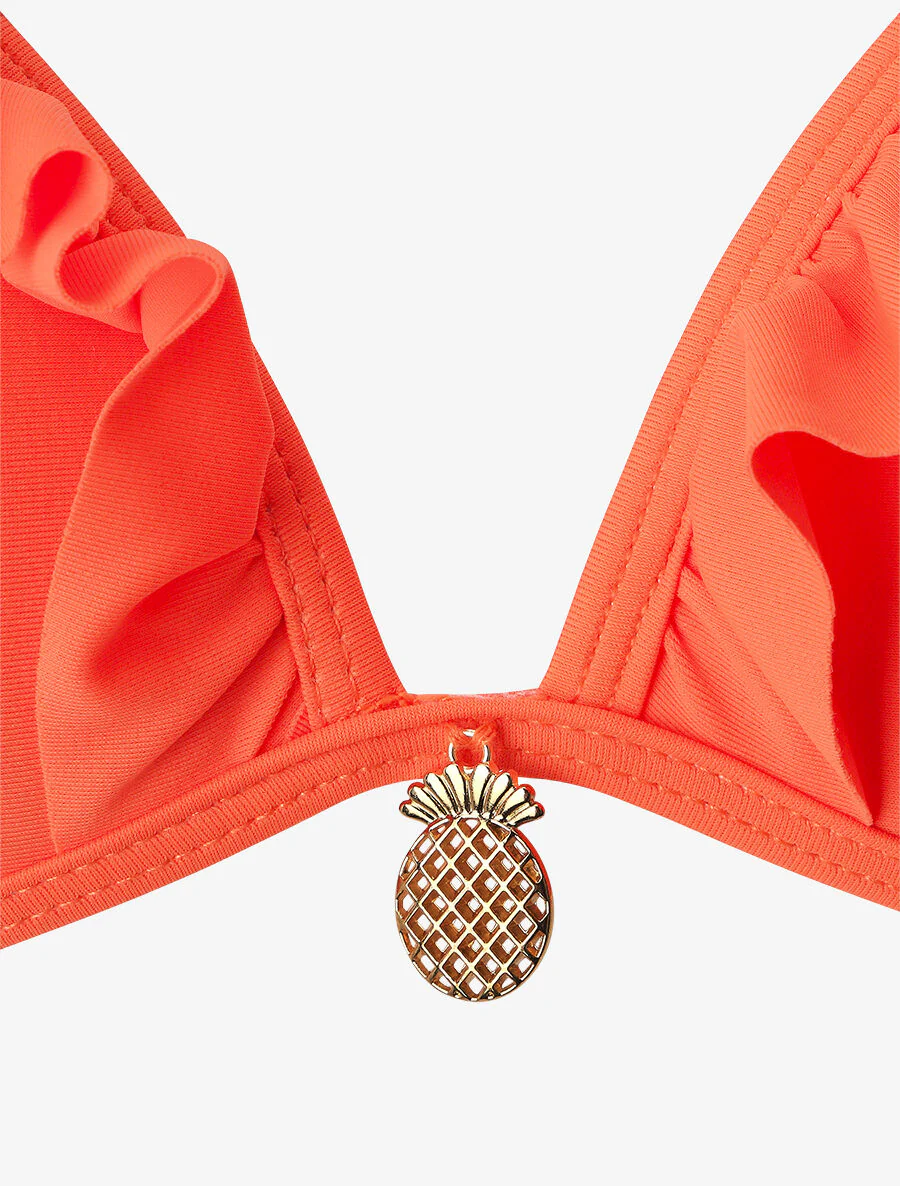 Bikini volanté à détail bijoux ananas - Orange fluo - Image 4