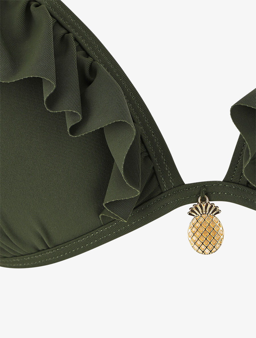 Bikini volanté à détail bijoux ananas - Kaki - Image 3