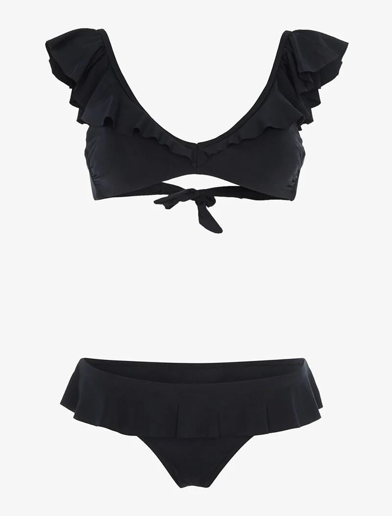 Bikini volanté échancré - noir