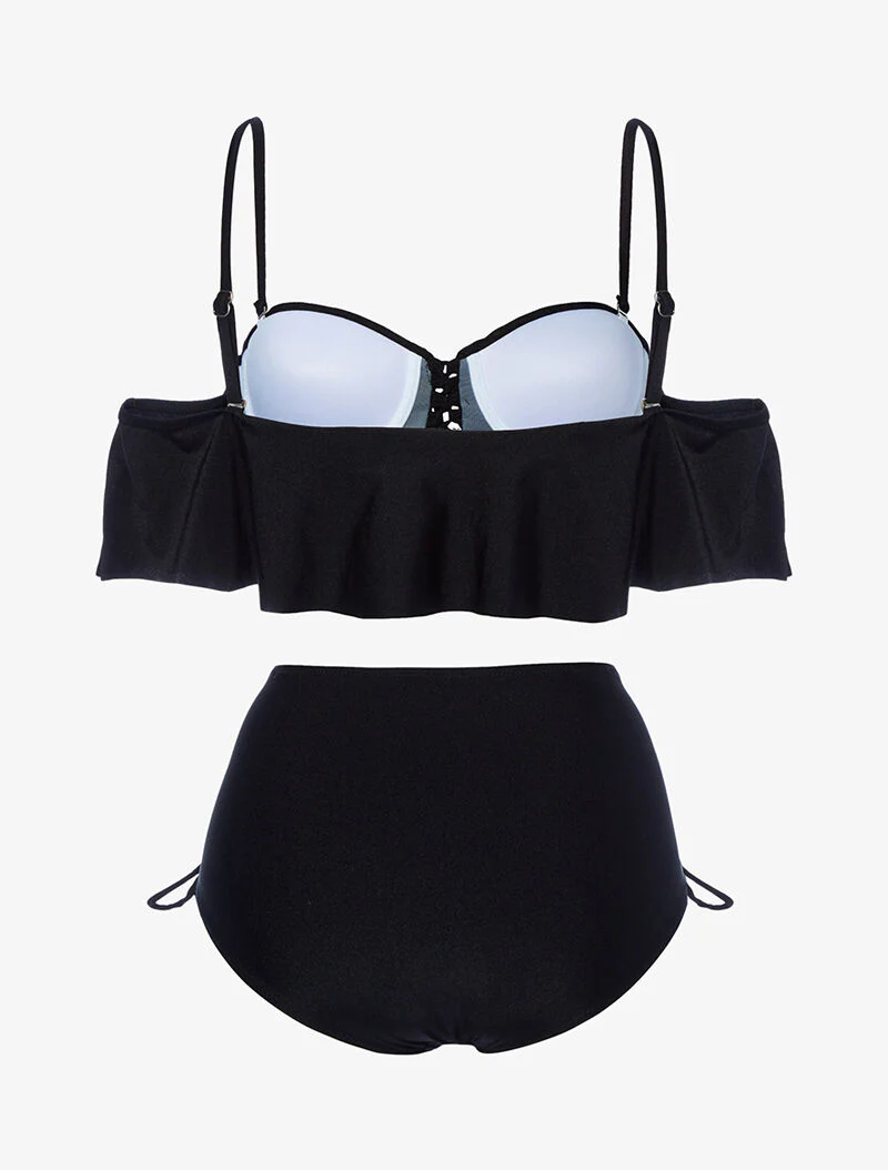 Bikini volanté et taille haute - noir - Image 2