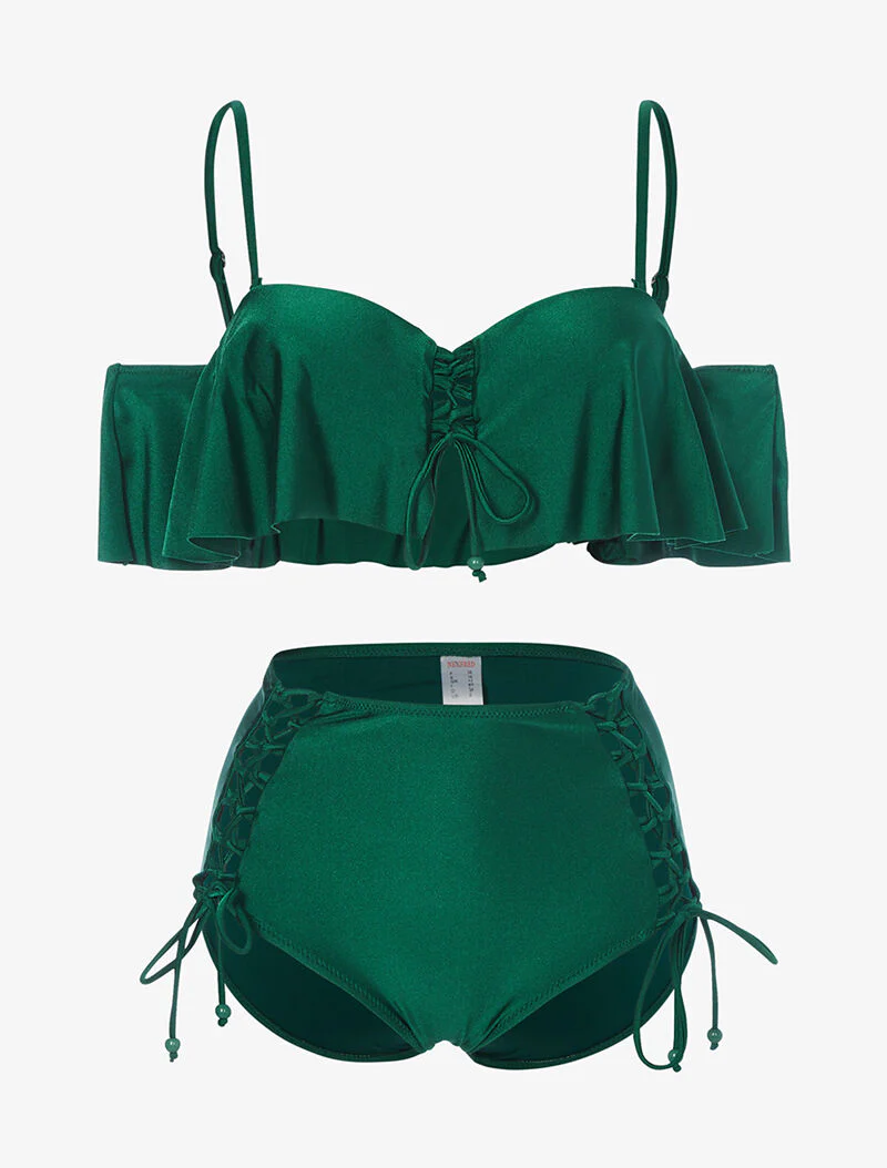 Bikini volanté et taille haute - vert