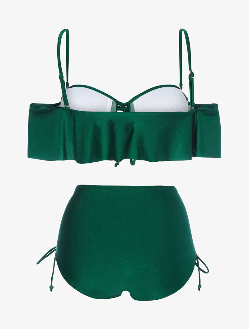 Bikini volanté et taille haute - vert - Image 2