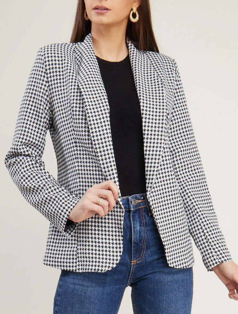 Blazer à imprimé pied de poule - noir