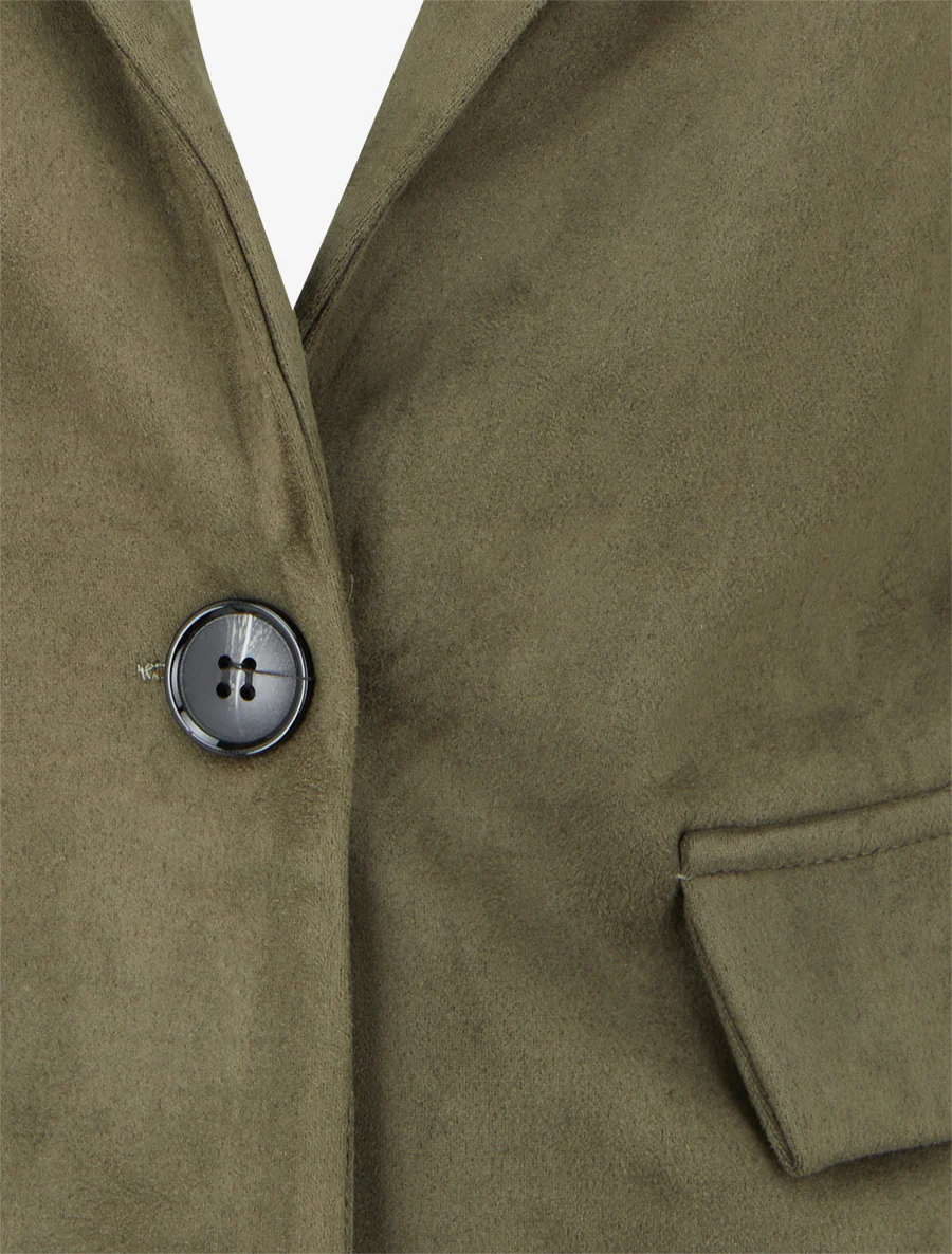 Blazer boutonné en suédine - Kaki - Image 3