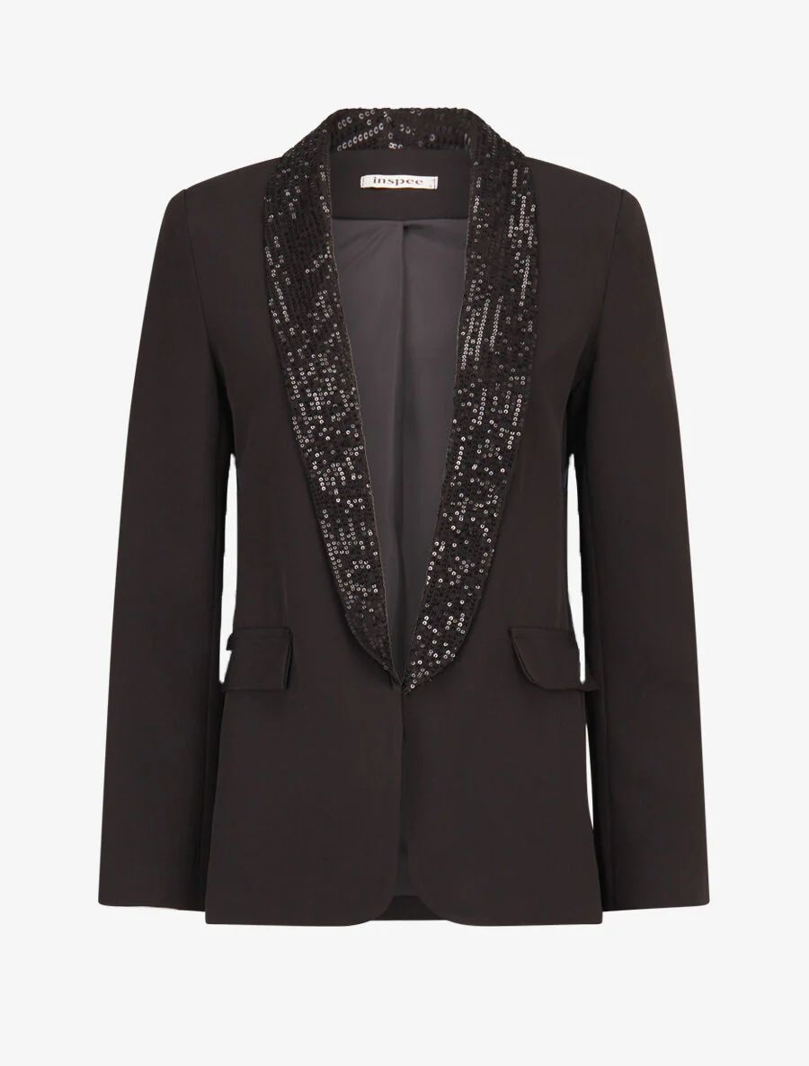 Blazer col à sequins - Noir