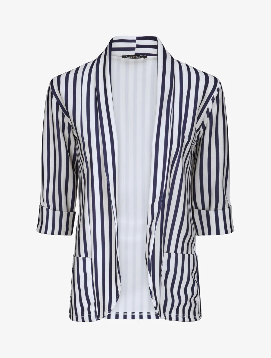 Blazer droit rayé à manches 3/4 - Marine