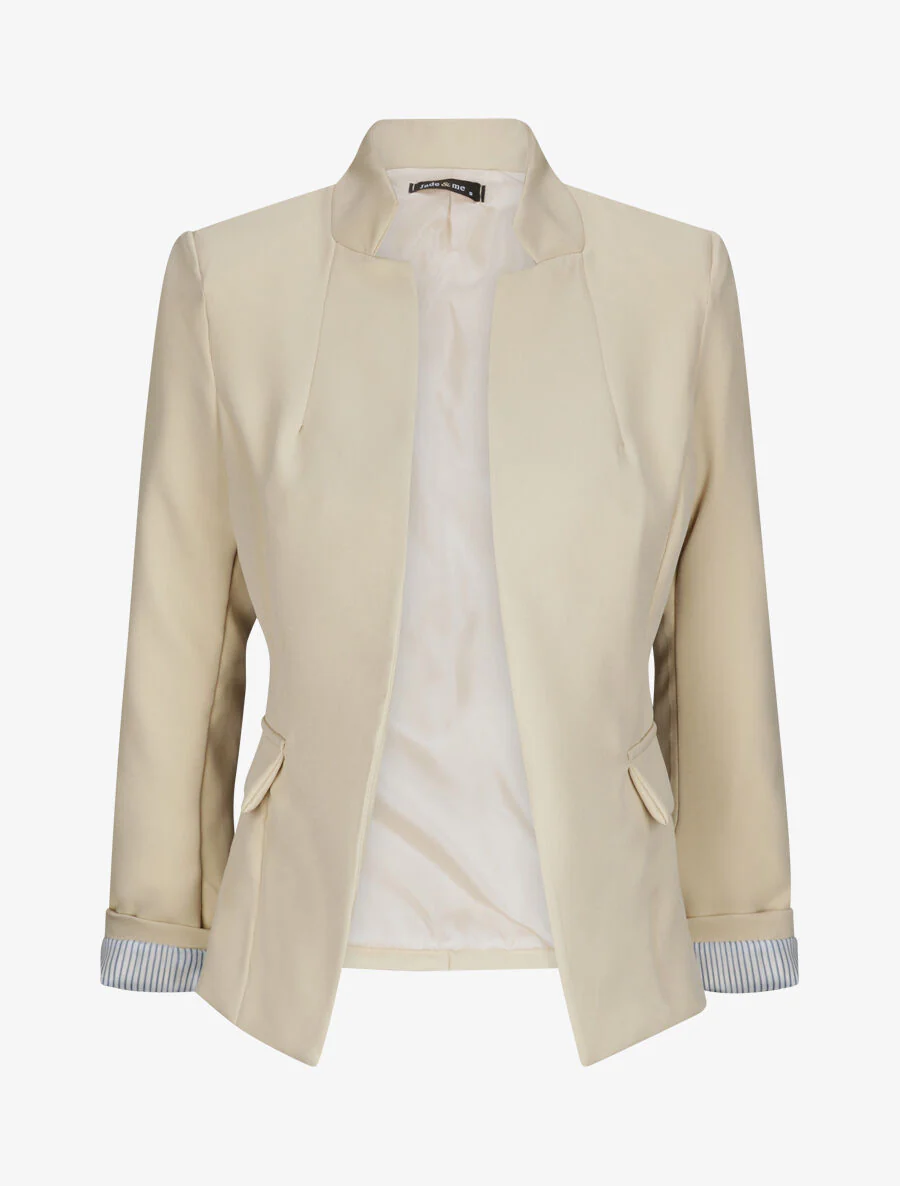 Blazer droit uni à col cranté - Beige
