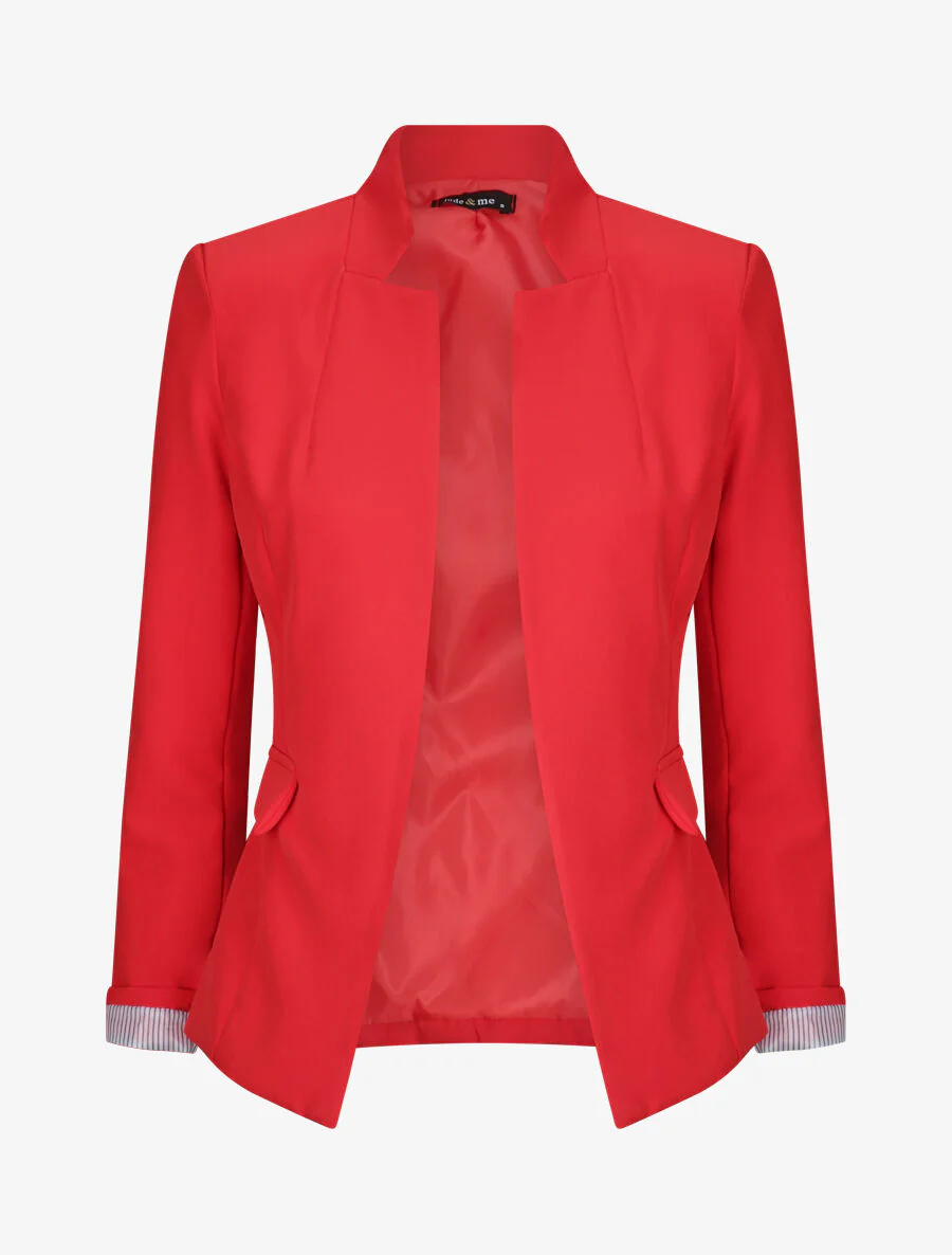 Blazer droit uni à col cranté - Rouge