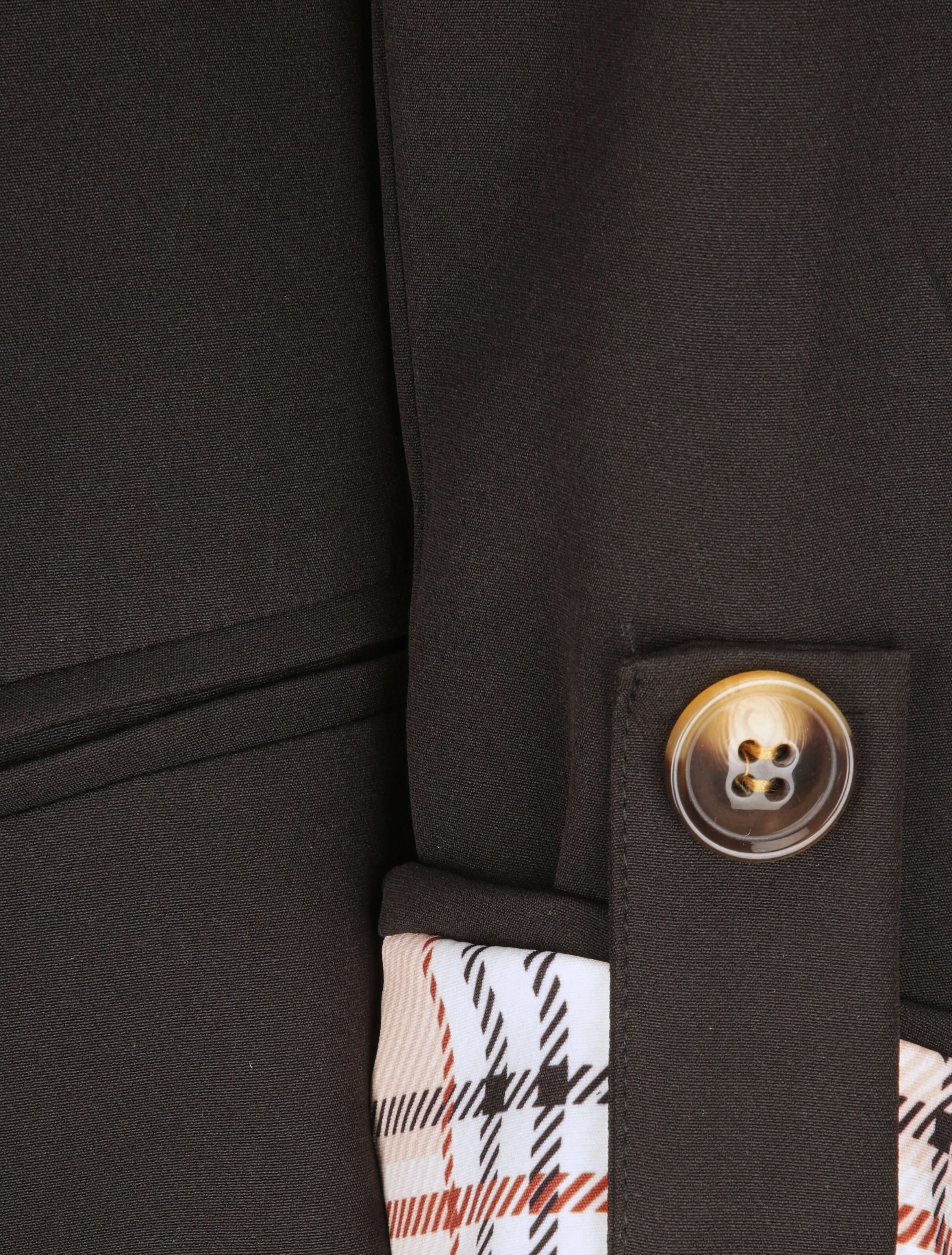 Blazer droit uni manches 3/4 à revers carreaux - Noir - Image 3