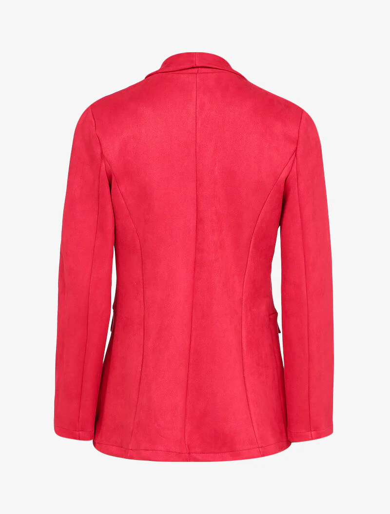 Blazer en suédine à col tailleur et poches en trompe l'oeil - Rouge - Image 2
