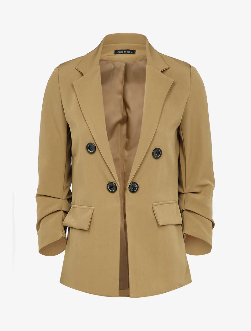 Blazer fluide à manches 3/4 plissées - Camel