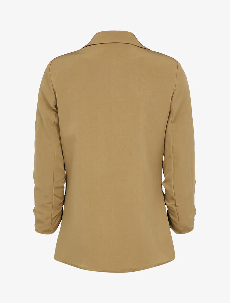 Blazer fluide à manches 3/4 plissées - Camel - Image 2