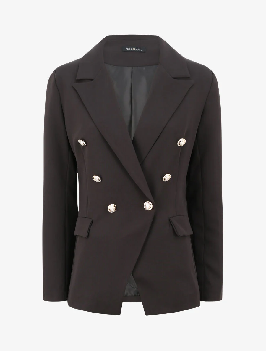 Blazer long croisé à boutons stylisés - Noir
