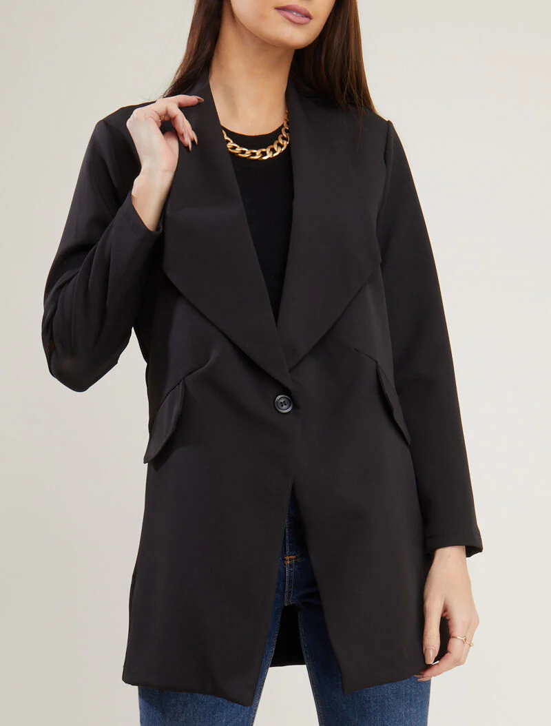 Blazer mi long boutonné - noir