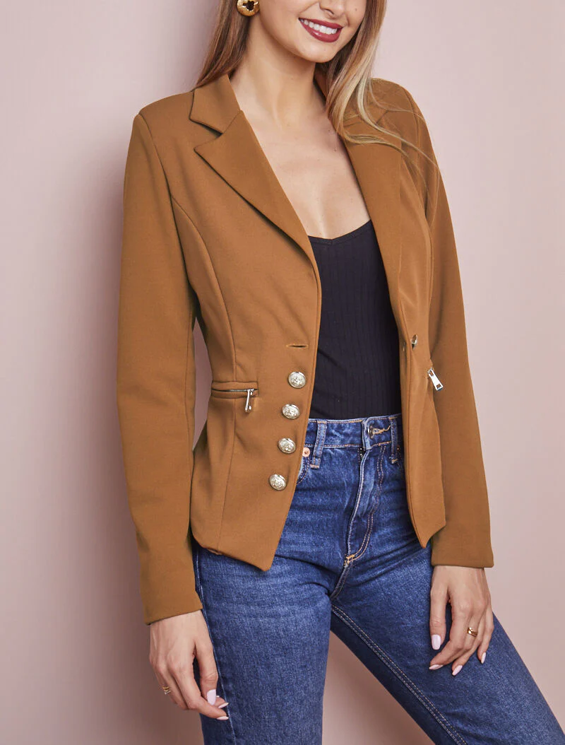 Blazer officier à boutons décoratifs - Camel
