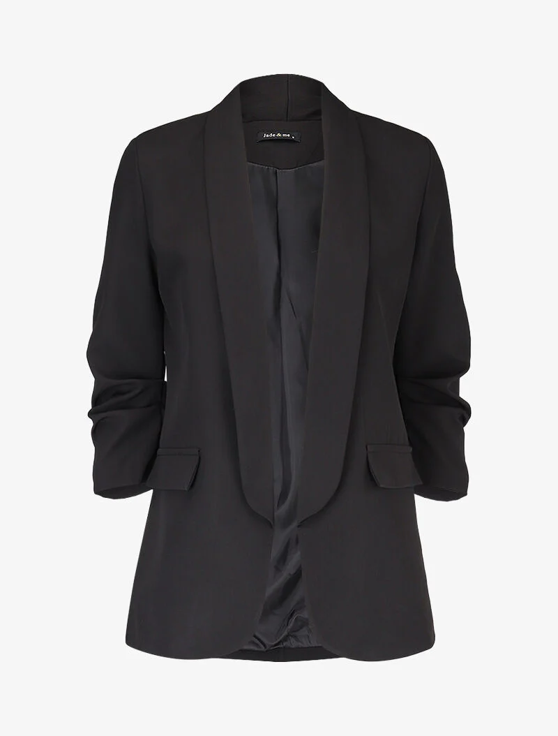 Blazer ouvert à manches plissées - Noir