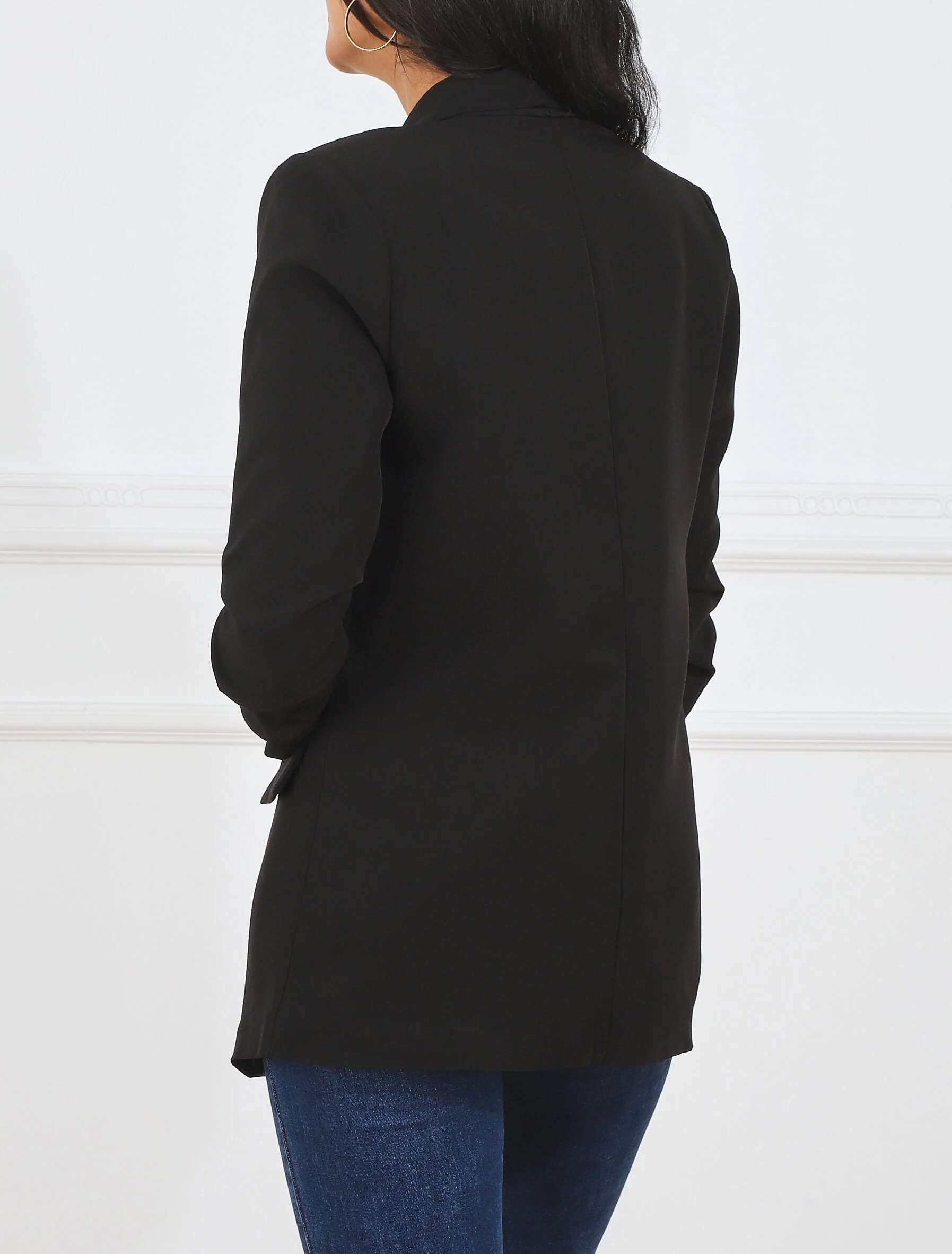 Blazer ouvert à manches plissées - Noir - Image 5